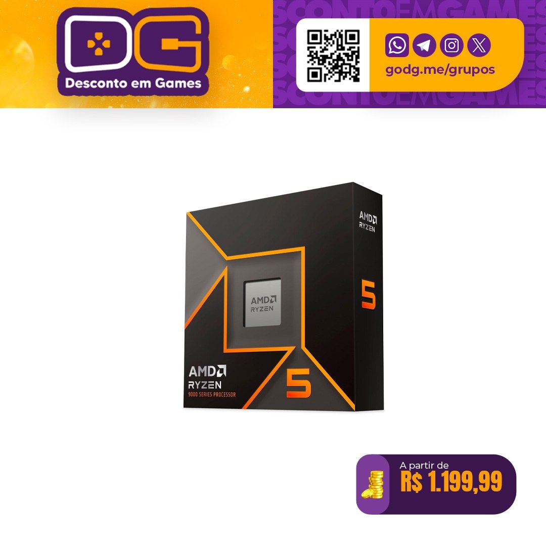 Processador AMD Ryzen 5 9600X AM5 6 Núcleos 12 Threads 5.4GHz - Sem Cooler