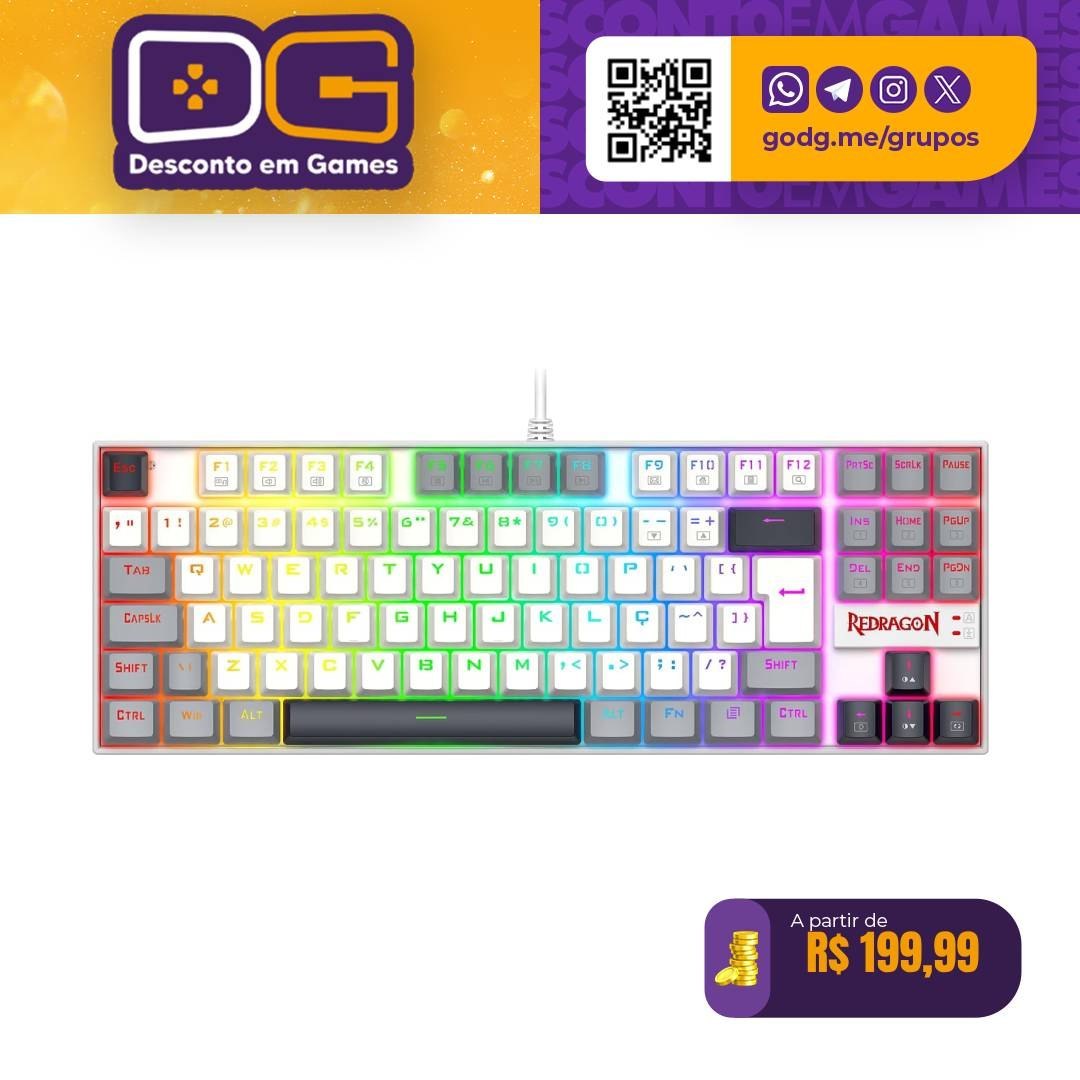 Teclado Mecânico Gamer Redragon Kumara RGB Branco, Switch Marrom K552WGL-RGB