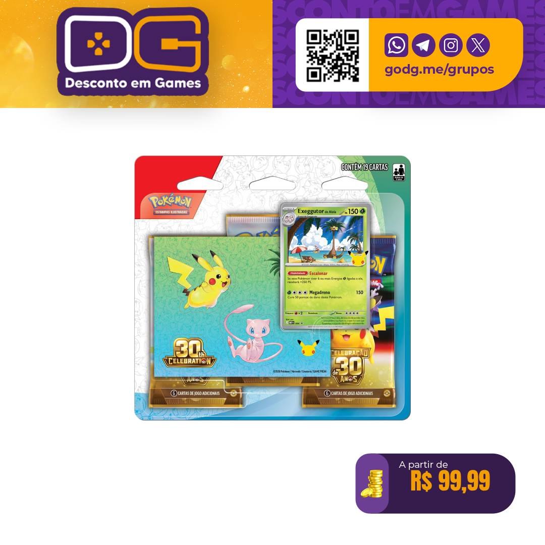 Pré-Venda Pokémon TCG, Celebração de 30 anos – Blister Triplo com Adesivo Pokémon Exeggutor