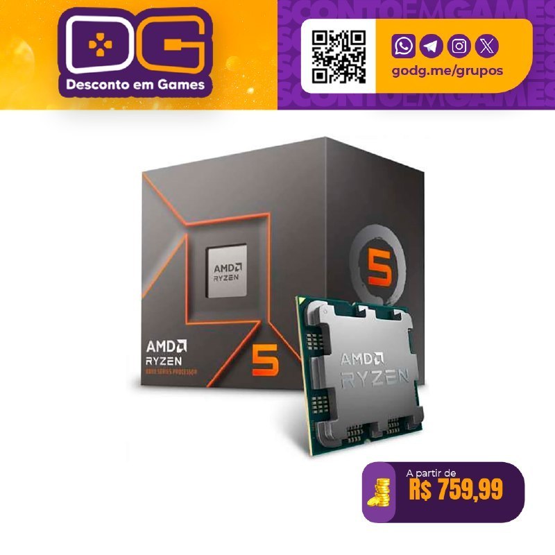 Processador AMD Ryzen 5 8400F 4.2GHz 6 Cores 12 Threads AM5