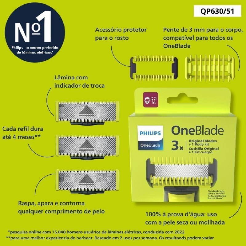 3 Lâminas de reposição + 2 Pentes Philips OneBlade